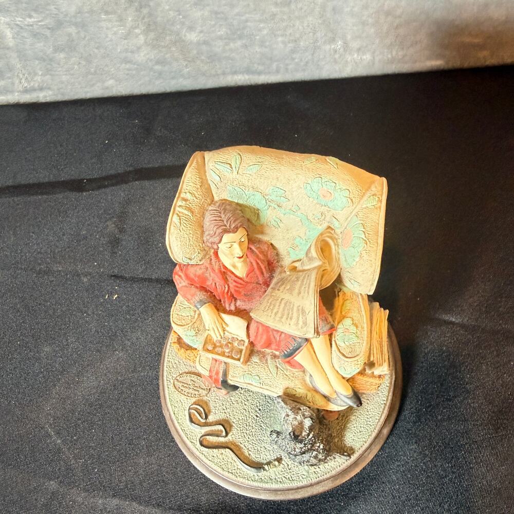 Vintage 1982 Woman Reading Figurine Dog Chair Library Home Decor Statue